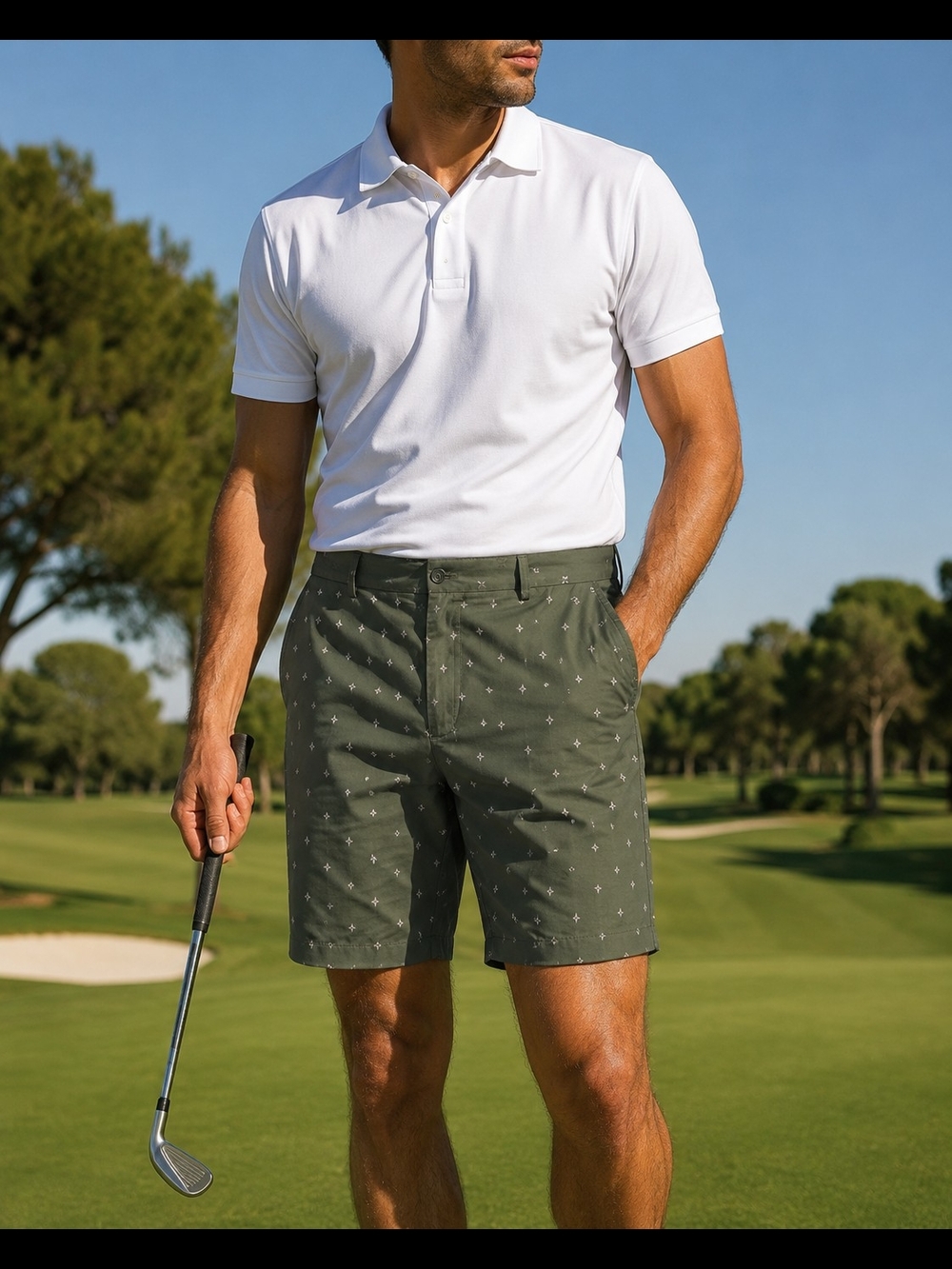 Walter Hagen Olive Micro-Print Flat-Front Golf Shorts